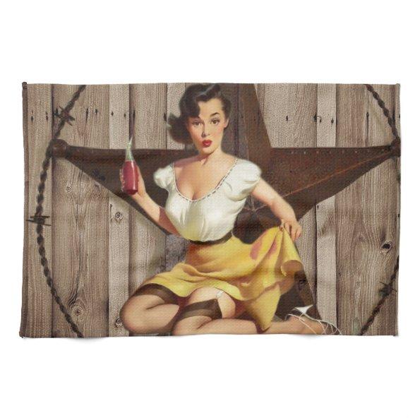 Western Country Texas Star Pin Up Girl Cowgirl Towel