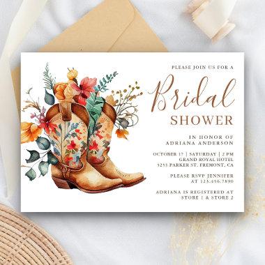 Western Cowgirl Floral Boots Bridal Shower Invitations