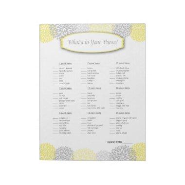 What's in your purse Yellow Gray Grey Dahlia Game Notepad
