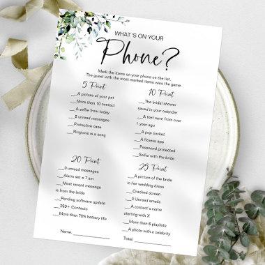 What's On Your Phone Bridal Shower Game Invitations