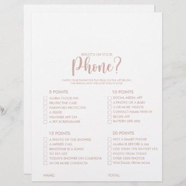 What's on your Phone Rose Gold Bridal Shower Game