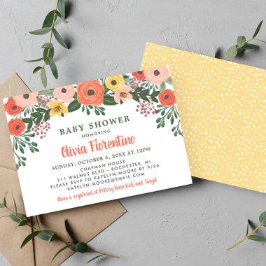 Whimsical Blush Coral Floral Baby Shower Invitations