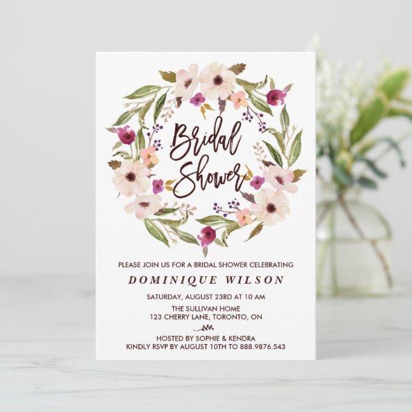 Whimsical Bohemian Floral Wreath Bridal Shower Invitations