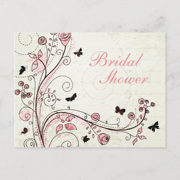 Whimsical chic floral swirls bridal shower invite