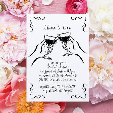 Whimsical Funky Cheers to Love Wine Bridal Shower Invitations