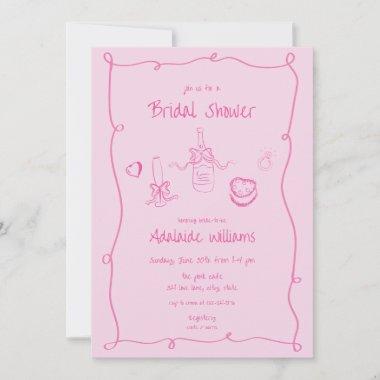 Whimsical Hand Drawn Pink Bridal Shower Invitations