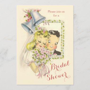 Whimsical Retro Bride and Groom Bridal Shower Invitations