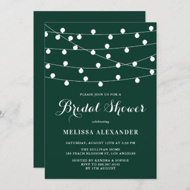 Whimsical String Lights Green Bridal Shower Invitations