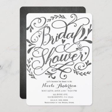 Whimsical Vintage Lettering Chalk Bridal Shower Invitations