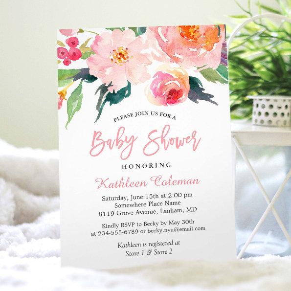 Whimsical Watercolor Floral Modern Bridal Shower Invitations