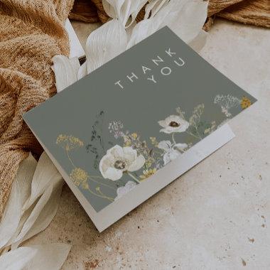 Whimsical Wildflower | Meadow Sage Green Thank You Invitations
