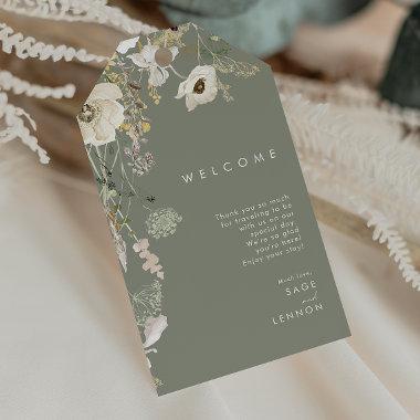 Whimsical Wildflower Meadow Sage Wedding Welcome Gift Tags