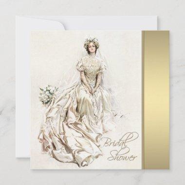 White and Gold Vintage Bridal Shower Invitations