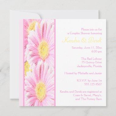 White and Pink Gerberas Couples Shower Invitations