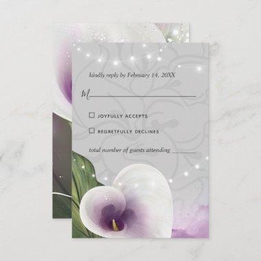 White and Purple Calla Lily Elegant Watercolor RSVP Card
