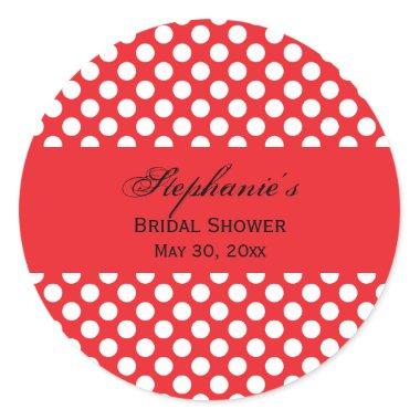 White and Red Polka Dot Bridal Shower Classic Round Sticker