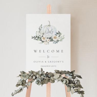 White Autumn Pumpkin Greenery Event Welcome Sign
