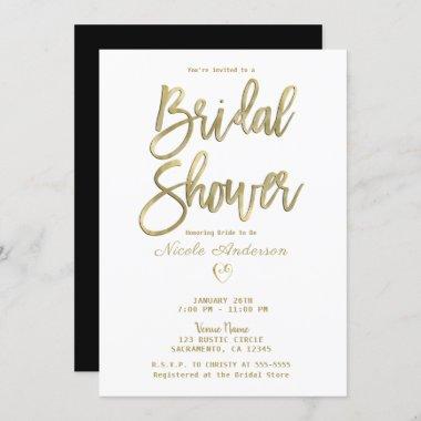 White Black Gold Modern Minimal Bridal Shower  Invitations