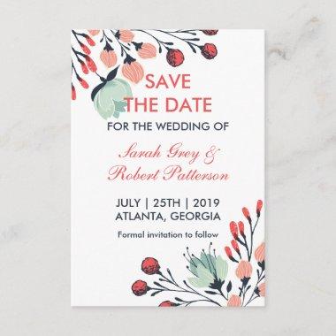 White Blue Red Vintage Flower Save The Date Invitations