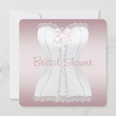 White Corset Pink Wedding Bells Bridal Shower Invitations