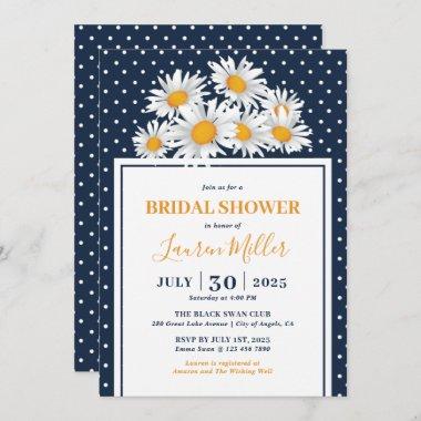 White Daisy Polkadot Pattern Floral Bridal Shower Invitations