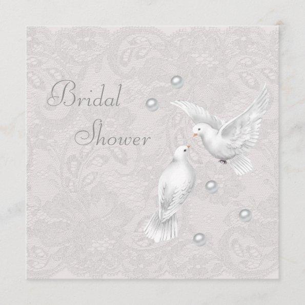 White Doves & Pearls Paisley Lace Bridal Shower Invitations