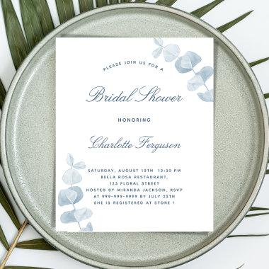 White dusty blue bridal shower budget Invitations