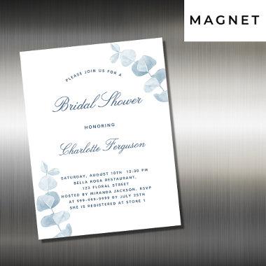 White dusty blue eucalyptus luxury bridal shower magnetic Invitations