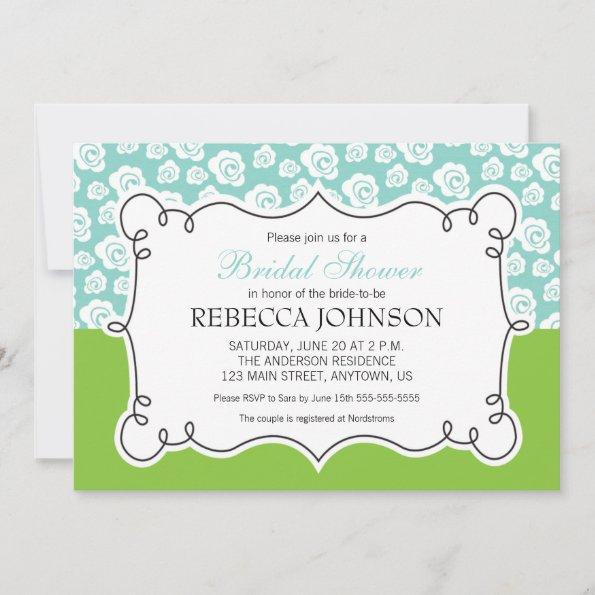White Flowers on Teal & Green Bridal Shower Invitations
