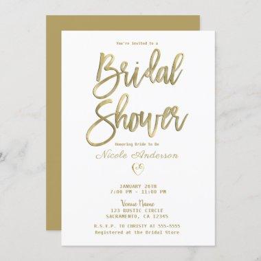 White & Gold Modern Minimal Chic Bridal Shower  Invitations