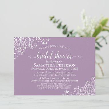 White Lace on Dusty Purple Elegant Bridal Shower Invitations
