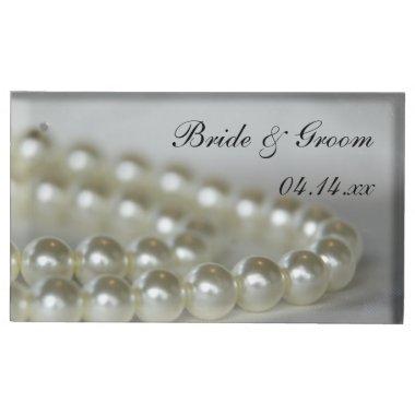 White Pearls Wedding Table Card Holder