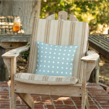 White Polka Dots Geometric Pattern Eggshell Blue Outdoor Pillow