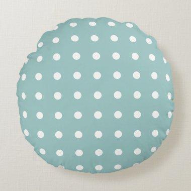 White Polka Dots Geometric Pattern Eggshell Blue Round Pillow