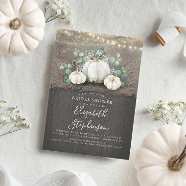 White Pumpkins Rustic Country Fall Bridal Shower Invitations