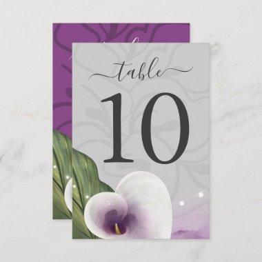 White Purple Calla Lily Wedding Table Number Cards