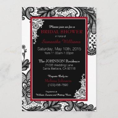 White Red and Black Lace Bridal Shower Invitations