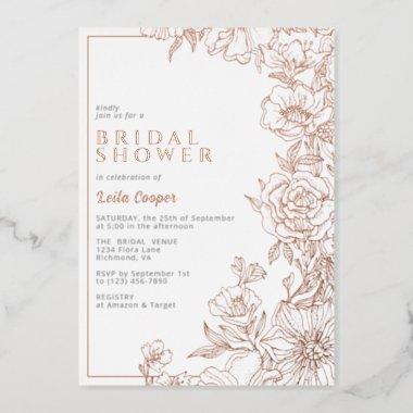 White & Rose Gold | Elegant Floral Bridal Shower Foil Invitations