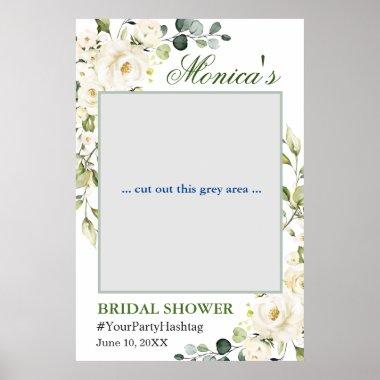 White Roses Eucalyptus Bridal Shower Photo Prop Poster