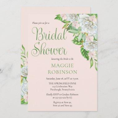 White Roses | Orchids Boho Floral Bridal Shower Invitations