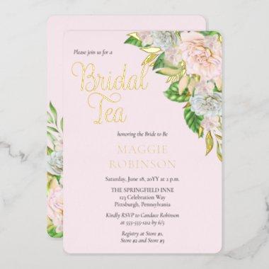 White Roses | Orchids Boho Floral Bridal Tea Foil Invitations