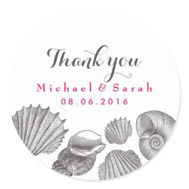 White Seashells Beach Wedding Thank You Sticker