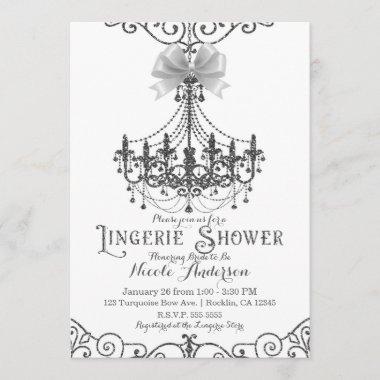 White & Silver White Bow Chic Lingerie Shower Invitations