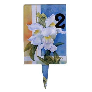 WHITE SNAPDRAGONS TABLE NUMBER CAKE TOPPER