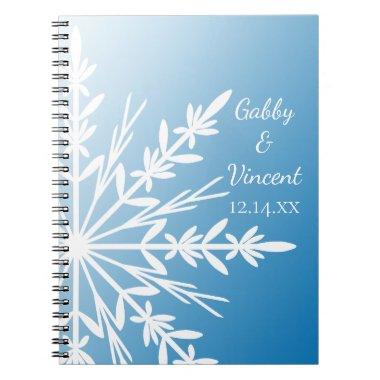 White Snowflake on Blue Winter Wedding Notebook