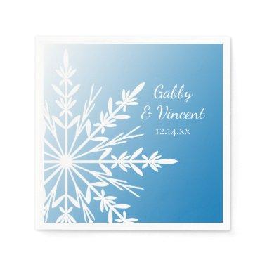 White Snowflake on Blue Winter Wedding Paper Napkins