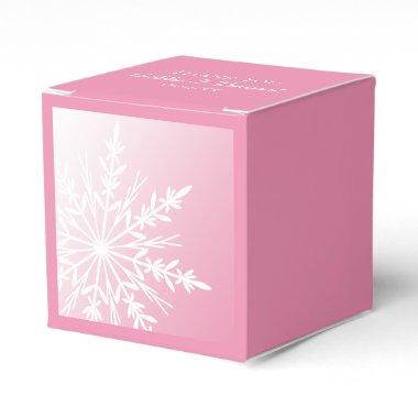 White Snowflake on Pink Winter Wedding Favor Boxes