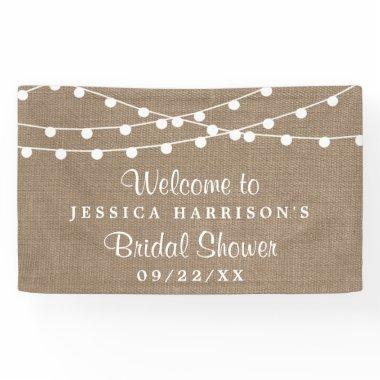 White String Lights On Rustic Burlap Bridal Shower Banner