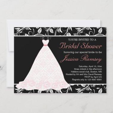White wedding dress on black Bridal Shower Invite