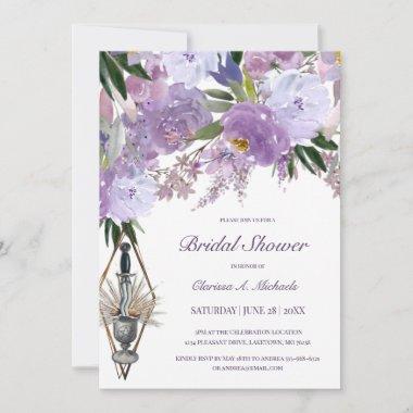 Wiccan Union Purple Floral Bridal Shower Invitations